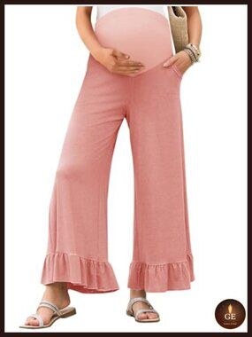 Maternity Pants Ruffle Flowy Wide Leg Lounge Palazzo Postpartum Trousers